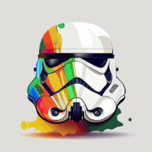 A colorful female stormtrooper, no helmet, goofy looking, smiling, flat light, white background, vector art , pixar style