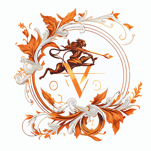 flat vector logo of sagittarius, flame, circle, simple, clean, brevity, white backgound, rococo art