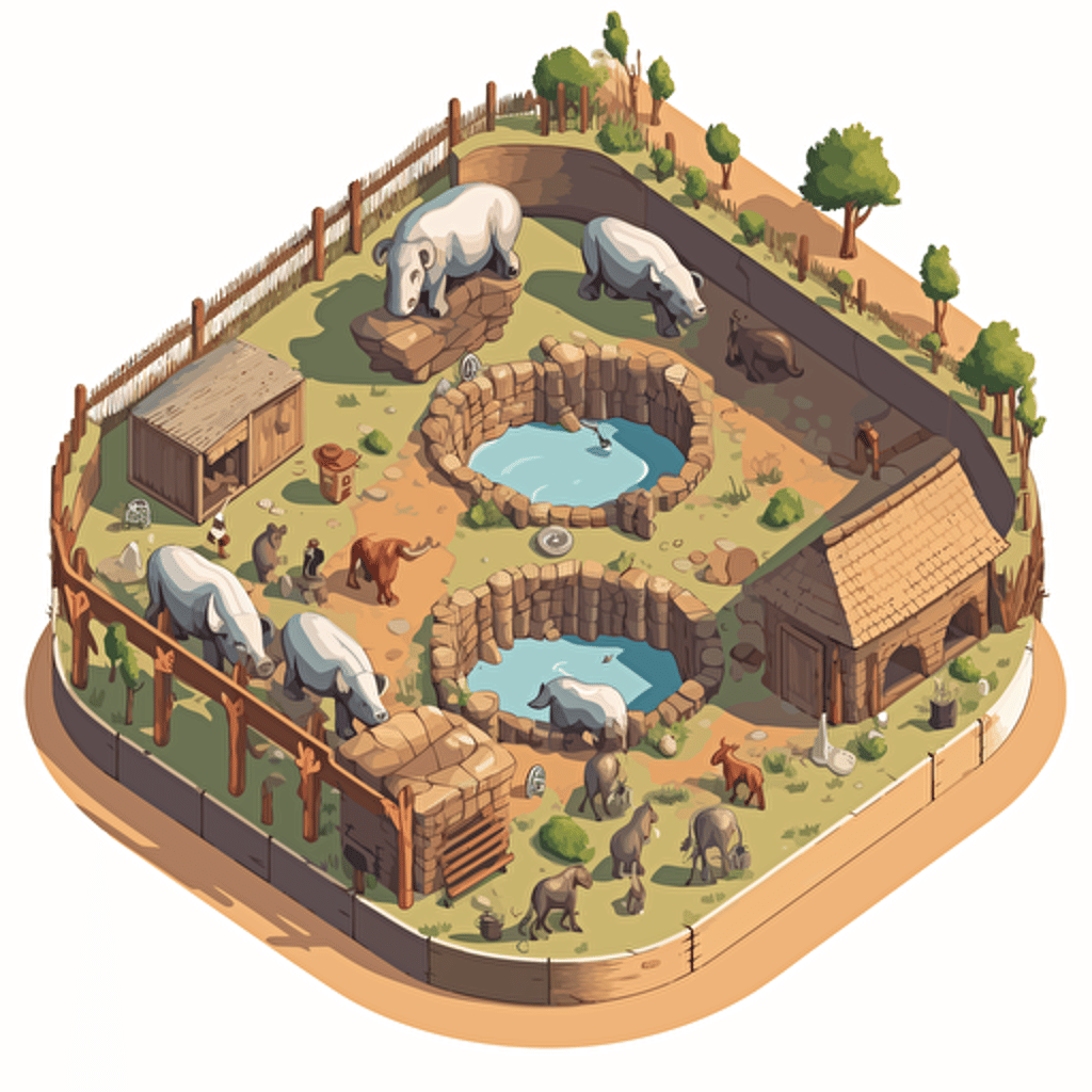 isometric cartoon vector style image of a zoo warthog enclosure