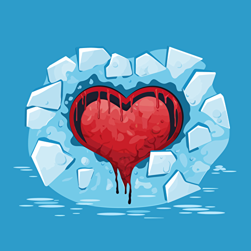 a frozen liver surrounded by ice, simple vector art