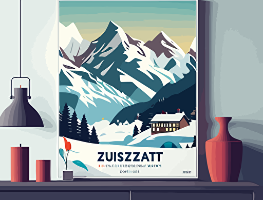 swiss mountains, digital art, vector art, cute, pretty, simple, nursery, zermatt, Interlaken