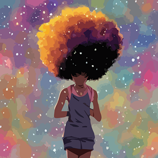  young black girl nebula afro standing tree galaxy stars trending pixiv fanbox painted makoto shinkai takashi takeuchi studio ghibli akihiko yoshida yoshitaka amano wangechi mutu clean cel shaded vector art illustration hd 8 k