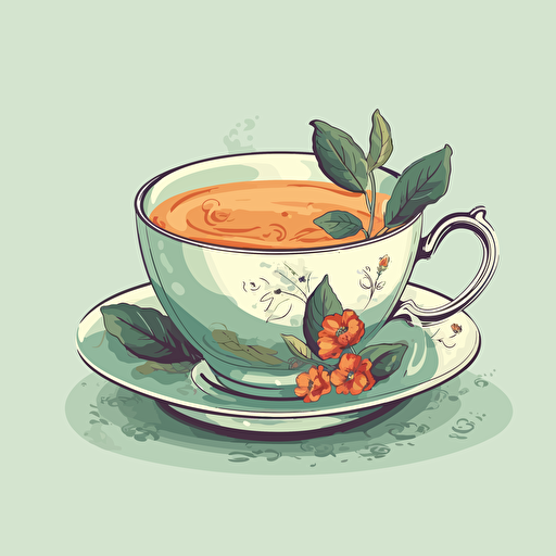 flat vector illustration of a cup of tea in an old fashioned teacup