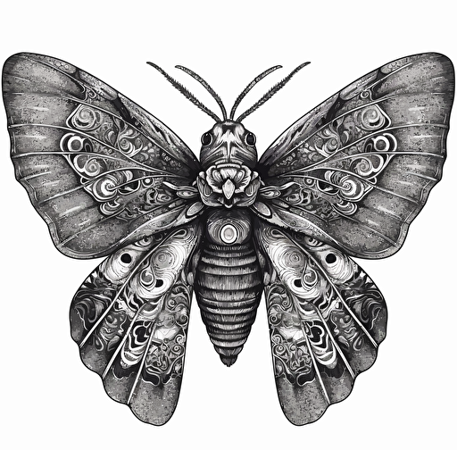Tuta absoluta Moth, in the style of vector illustrations, monochromatic sketches, white background