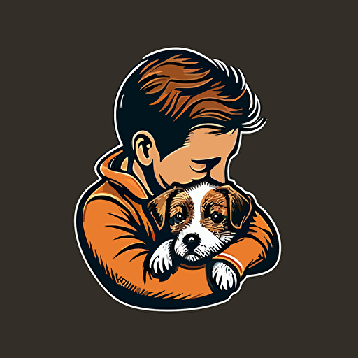 A logo of A person holding a dog in a vector style with no background