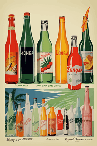 1950's advertisement long drinks, summer, beach party, art deco, vector, minimalistic,