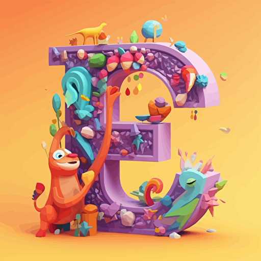 The letter "eCheerful" made from cheerful logo, with funny animal, vector style, cartoon, isometric,colourful