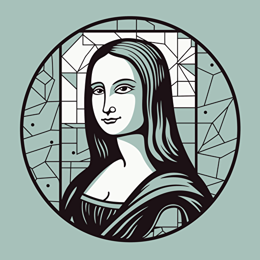 Vector illustration Mona Lisa illustration, in the style of patrick caulfield, muted colors, simple line drawings, bill traylor, pseudo, nostalgic, hinchel or sticker white bakcground