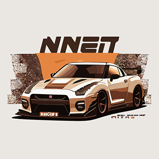 nissan gtr, traditional japan style, vector, minimalistic, logo, flat design