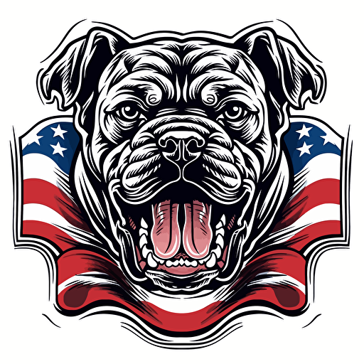 Tapastry design vector of a tough looking American bull dog 4th of July themed background Res white and Blue colors