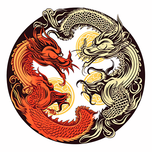 2 chinese dragons in a shape of Yin Yang symbol simple vector 2d