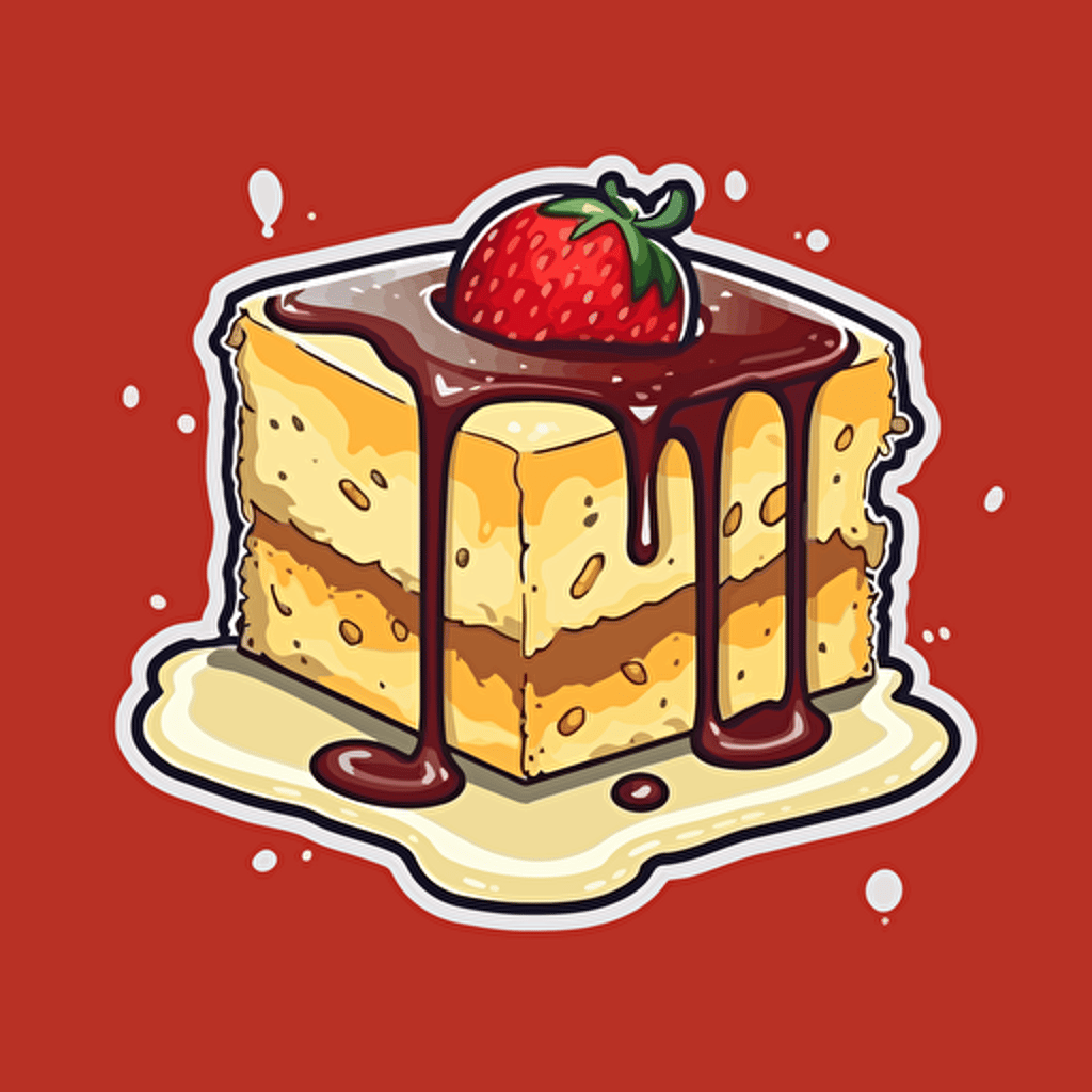 square slice of tres leche cake with milk dripping off of it, vector, sticker