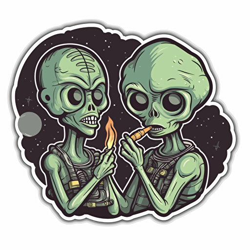 Vector two aliens smoking a blunt in space sticker