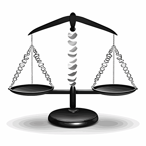 a scale with a dna strand in the center, 2d, vectorial, white background, black and white,
