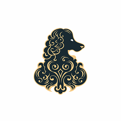 A vector logo of a poodle, luxe, simple, memorable, sophisticated, elegant, luxurious, high-end, charming, gold leaf