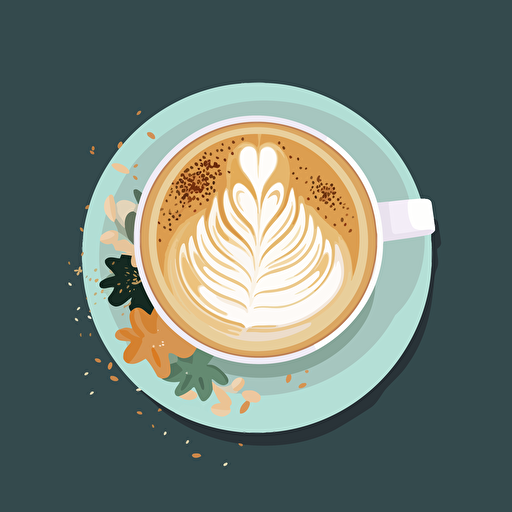 Latte seen from above, flatlay, PNG, vector illustration