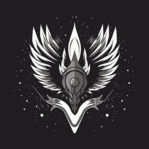 logo for a rocket company with phoenix wings and rocket parts, vector image, monocromatic