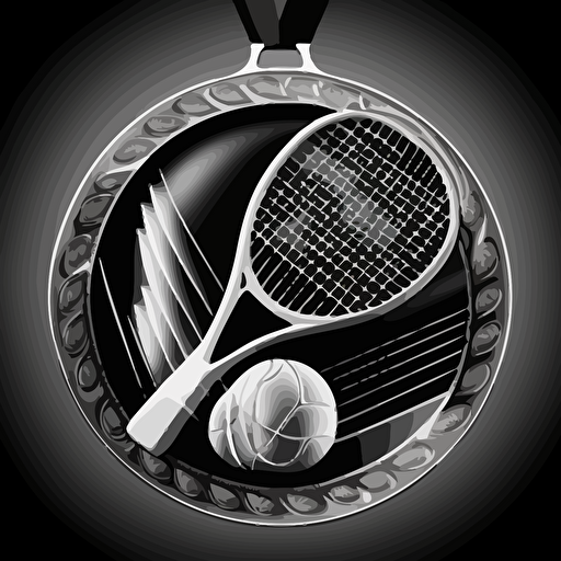 a black and white tennis racket vector image in a medal