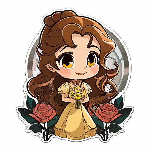 chibi Disney, princess belle from beauty and the beast with roses sticker design with transparent background vector file