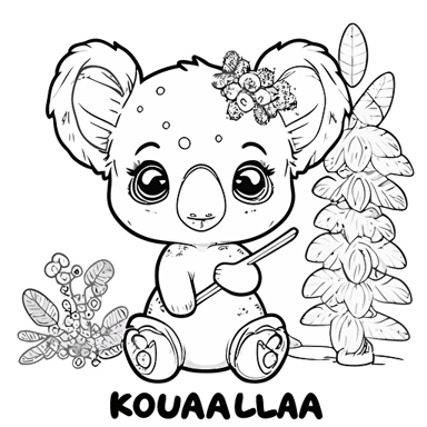 /koala unicorn, cute, adorable, manga style, coloring page for children, clean line vector, 300ppp