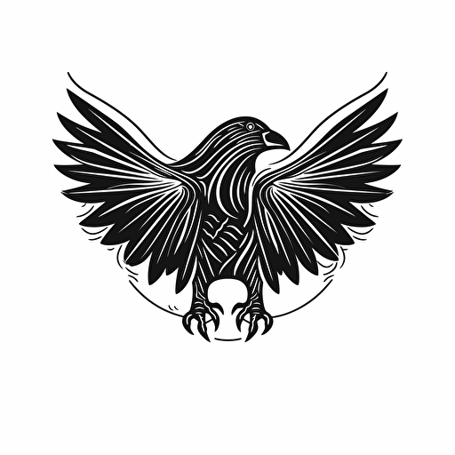 minimalistic vector line log of a raven with open wings, without background and only with black color=