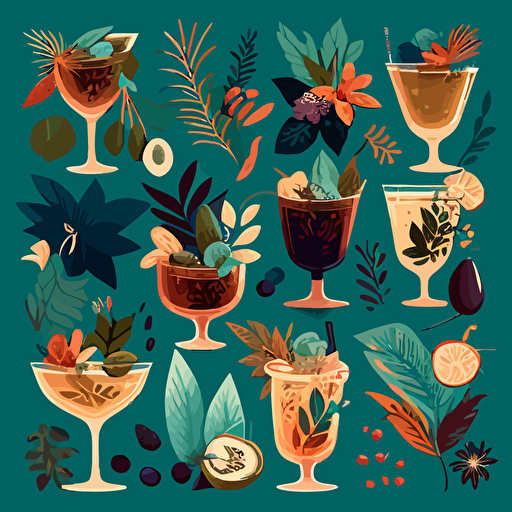 A vector pattern of botanicals like on Wild Folk Botanical Cocktails beverages