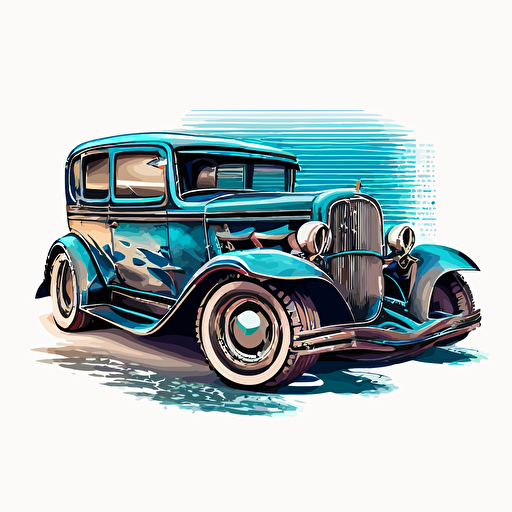old timer car, vector style, ultra detailed, hypercolor, white background