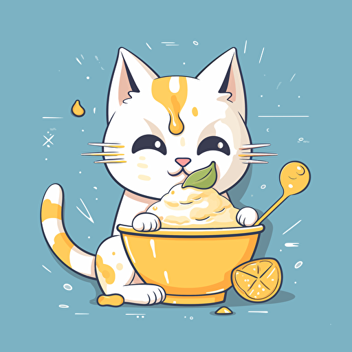 Cat Eat Creamy Treats food Organic Cartoon Cute Social Ads 2D Vector 16:9 Theme lemon