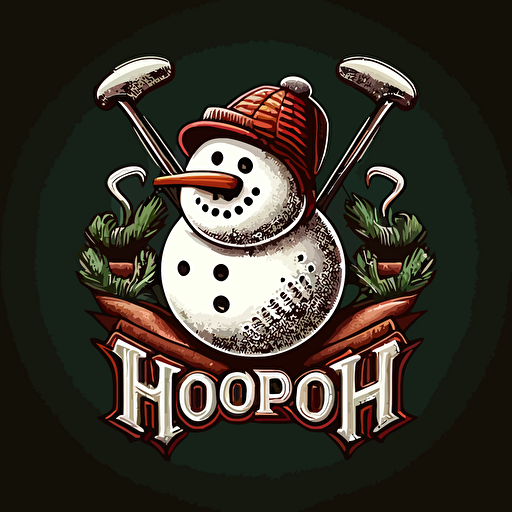 vector logo, detailed, golf team named hook'r and snowmen