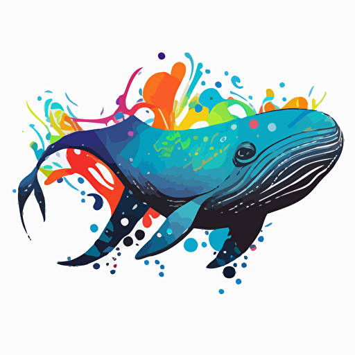 a logo with a whale, color code as #4169E1, white background, head at left side, vector, comic book art