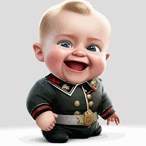 A gorgeus baby dictator, smiling, white background, vector art , pixar style