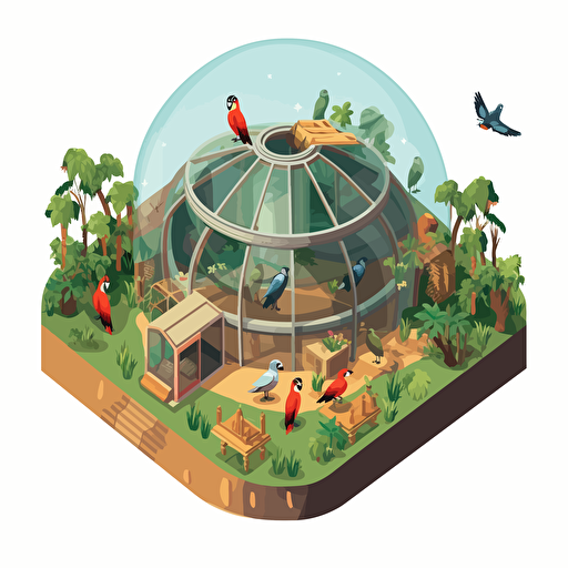 cartoon vector isometric image of bird enclosure, transparent background