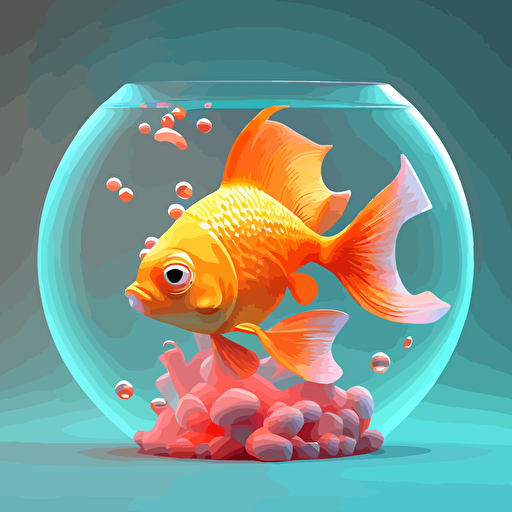 vector sticker, A very cute goldfish in tank, happy, 2d, octane render, ray tracing, clay material, Pixar trend, animation lighting, depth of field, ultra detailed, isolated