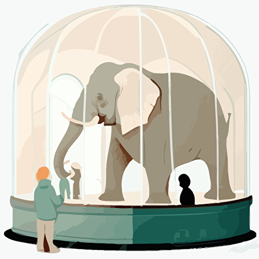 panoramic shot, elephant in zoo, majestic, children's book disney style, flat colors, 2d, vector, white background