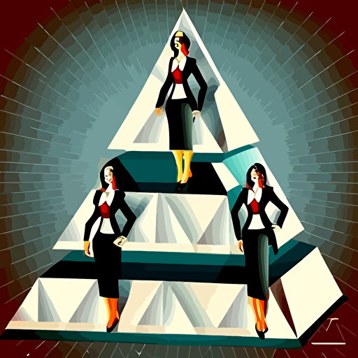 sucess Businesswomen in business suit on piramide, highly detailed vector illustration