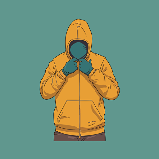 person wearing hoodie taking off hood by tim lahan, flat colors, three quarter pose, 2d vector art