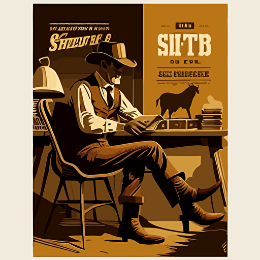 affiche, publicité, bureau shérif, western, style 1800, flat, vectorized