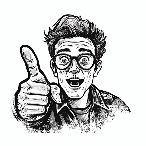 Nerd point to the camera doodle vector ilustration, black and white