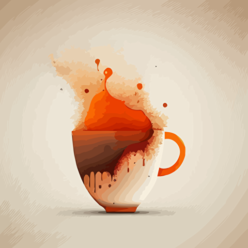 Un logo que incluya un vector minimalista de una taza de café color naranja cálido con humo saliendo en forma de una "S". Que el diseño sea minimalista con fondo blanco en alta calidad, que exprese calidez