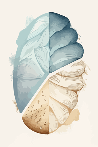 Dusty blue and beige watercolour abstract bread, Minimalist, vector, contour