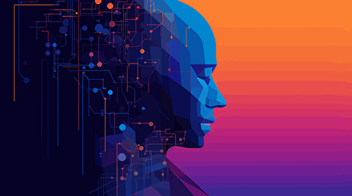 On the planet, Artificial intelligence helps humans learn, flat, vector, blue purple orange gradient, by Ivan Chermayeff,