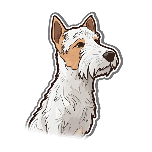 All white Japanese terrier, Sticker, Adorable, Soft Color, Art brut style, Contour, Vector, White Background, Detaile