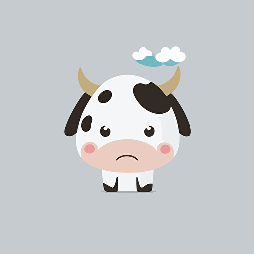 cute cow kawaii style, cow is sad, vector, high resolution, simple, minimalistic, white background