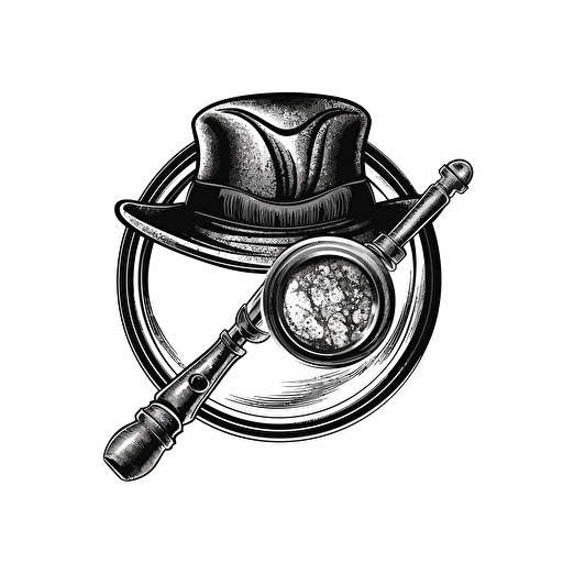 clean, vector logo for a Mystery DAO, detective, magnifying glass, white background