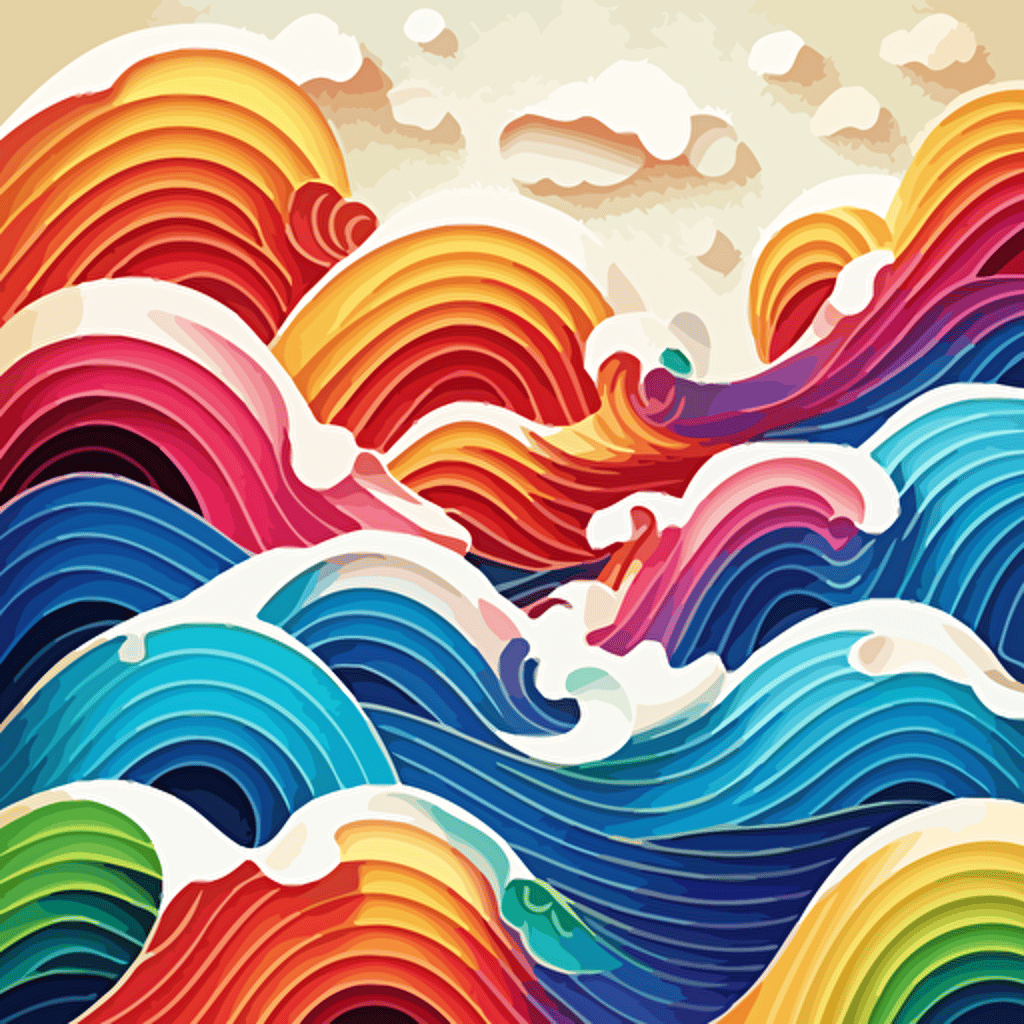 vector ilustration of chinese waves pattern with rainbow colors