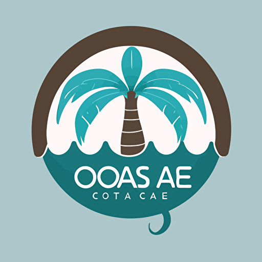 "Oasis Cove" corporate logo for a business that is selling Inflatable large size pools, a minimalist design of a palm tree with an inflatable pool forming its canopy, emphasizing the company's focus on relaxation and a tropical vibe, Artwork, vector illustration,