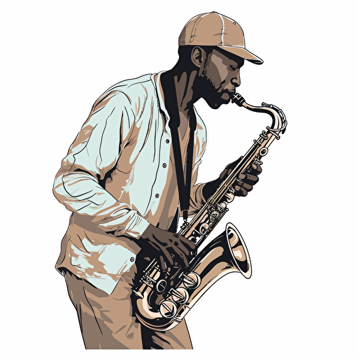 an illustration of an African-American musician playing the saxophone on a white background. vector drawing,