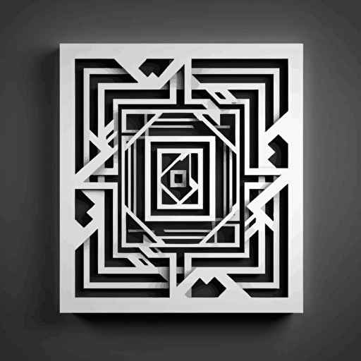 black and white design in the style of square modern geometric vector, laser cut with layers