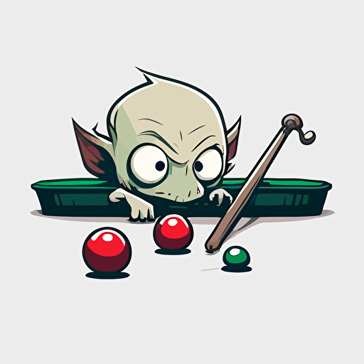 imp playing pool, vector logo, vector art, emblem, simple cartoon, 2d, no text, white background
