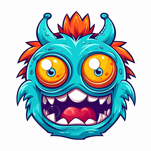 monster cute face caracter, as a vector, 2d, drawing colorfull , emoji white background v5